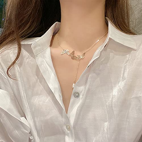 QXPDD Hohle Schmetterlingskette Gold Farbe Schmetterling Schlüsselbein Kette Charm Halskette Modisches Schmuckgeschenk für Frauen Mädchen Cover