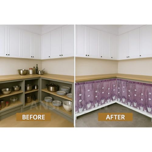 Image of Decorative Kitchen Sink Curtain | Pack of 2 | 150x70 cm Under-Sink Cover | Rod Pocket | Wash Basin & Storage Area Cover