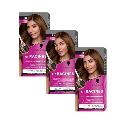 Shwarzkopf - Kit Racines - Coloration Racines Cheveux Permanente - Enrichie d’une huile nourrissante - Couverture Cheveux Blancs - Retouche entre 2 Colorations - Châtain Doré R2 - Lot de 3