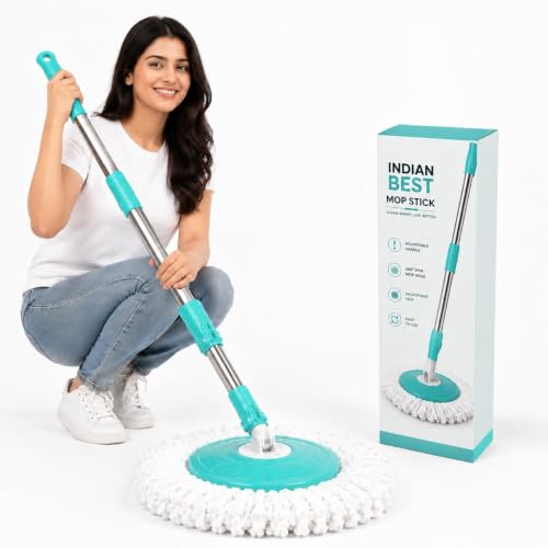 Image of Ultra Premium 360 Spin Mop Stick Rod with Stainless Steel Handle | Adjustable & Extendable Heavy Duty Mop Handle | Floor Cleaning Refill Rod Compatible with Spin Mop (Aqua) (1 Refill)