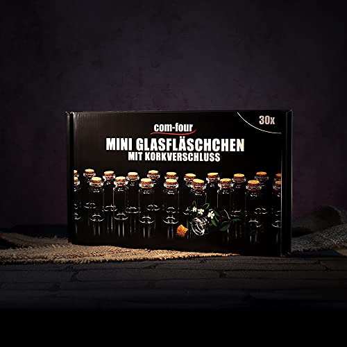 com-four® 30x Kleine Glasflaschen mit Korken 10ml, Gewürzgläser Set, Mini Glasfläschchen zum Befüllen, Aufbewahrung von Ãlen, Gewürzen, Kräutern, Tee, Hochzeit, Gastgeschenke (030 Stück) – Bild 7