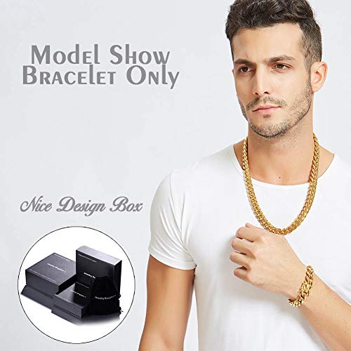 Jewelry Kingdom 1 Mens Bracelet 18K Gold Chain Cuban Link Chain For Men's Jewelry, Bracelets For Women, Top 316L Stainless Steel(8Inches Length, 12Mm Width Bracelet) #TOP5
