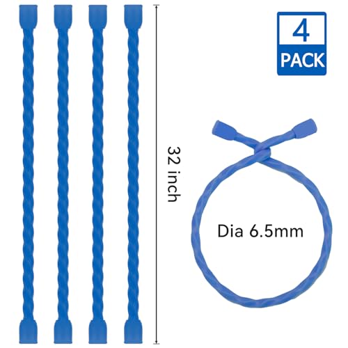 Gesipor 4 PCS 32-Inch Silicone Cable Ties Dia 6.5mm Reusable Steel-Core Rubber Twist Ties Bendable Cable Ties for Bundling and Holding, All Purpose Cord Tie for Indoor and Outdoor (Blue) - Thumbnail 2