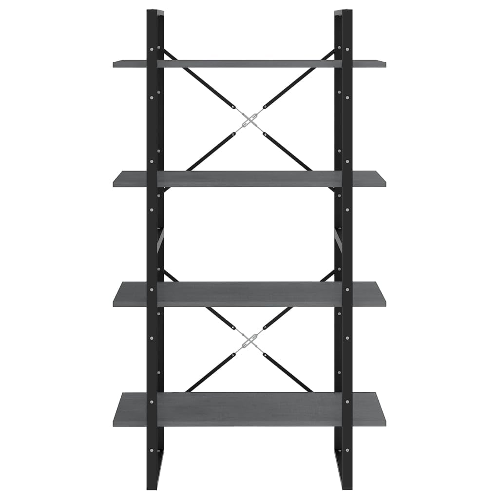 Scaffale per soggiorno, libreria, 4 scomparti, grigio, 80 x 30 x 140 cm, in legno di pino massiccio, per libri, soggiorno, studio, ufficio