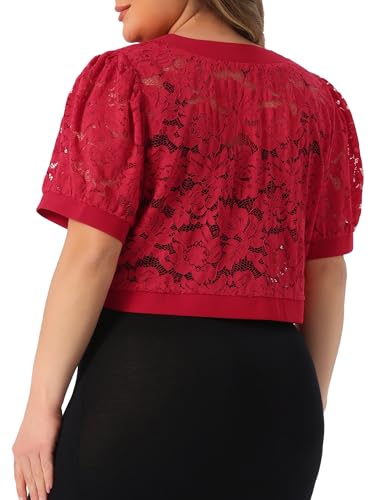 Image of Agnes Orinda Plus Size Cropped Cardigans for Women Open Front Short Sleeve Floral Lace Sheer Bolero Shrugs for Dresses