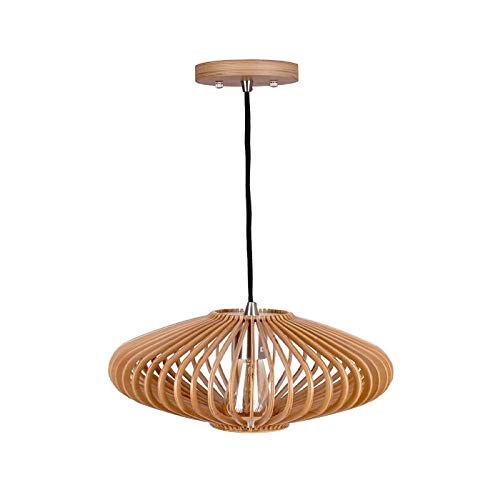 Lustre en rotin et bois massif style industriel rétro - 2