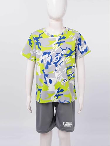 easyforever Kids Boys Sports Outfit Set Short Sleeve Camouflage Print T-shirt With Shorts For Soccer Basketball Workout Green 7-8 Years 5