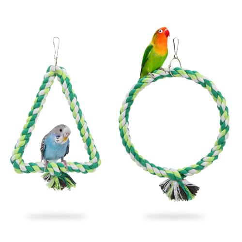 Image of Wontee Bird Swing Bird Rope Perch Parrot Climbing Stand for Parakeets Budgies Cockatiel Conure Quaker Caique (S(5.9IN, 7.1IN))