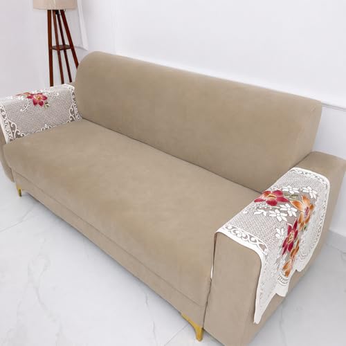 Image of Homerz Premium 'Surya Series' Sofa Cover | Stylish Sofa Protector | Net Fabric | Anti-Stain & Washable Slip Cover Exact Size Antislip (Exclusive Rust, 2 Pc Armrest, Armrest)
