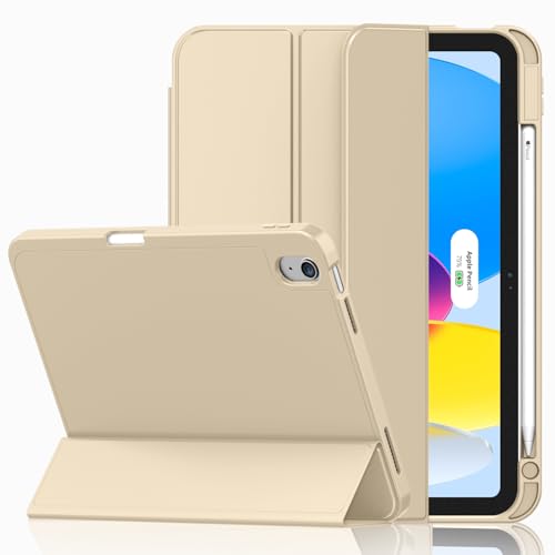 iMieet Case for iPad (A16)/iPad 10th Generation [11-Inch 2025/10.9 Inch 2022], Trifold Stand Smart Cover with Pencil Holder and Soft TPU Back, Supports Touch ID(Champagne Gold)