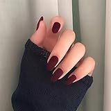 Mosako Short Red Press on Nails Matte Fake Nails Oval False Nails Full Cover Acrylic Nails Tips Stick on Nails Christmas Festival Faux Manicure for Women and Teen Girls 24Pcs