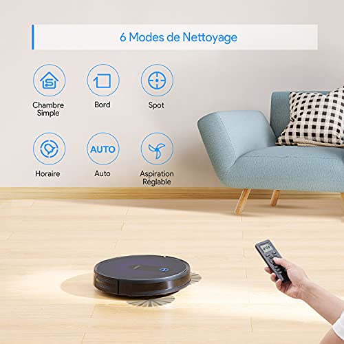 Robot Aspirateur Laveur,Bagotte 2000Pa Aspirateur et Laveur de Sol 3 en 1 avec auto-boost, 6.9cm Super-mince, Silencieux, Auto-rechargeable, pour nettoyer les poils d'animaux, tapis, carreaux - Image 5