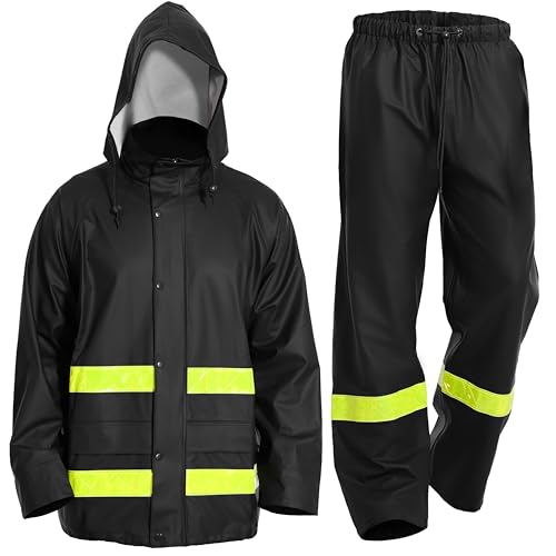 FWG Rain Suits for Men Waterproof Heavy Duty Workwear Rain Jacket Pants with Big Pockets for All Weather
