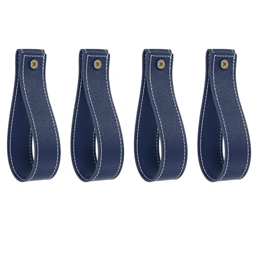uxcell 4pcs Artificial Leather Curtain Rod Holder 1 x 4.7 Inches Wall Hanging Straps Curtain Rod Hook Brackets Hangers with Screws for Home Bathroom Kitchen Bedroom, Dark Blue