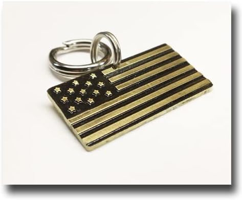 AMERICAN FLAG Made in the USA Dog Name Tag-Collar Pet Id Tag-Unique Pet Tag-Handcrafted -Custom Dog Tag-Stars and Stripes-Patriotic Pet Tag (1 1/4", Brass)