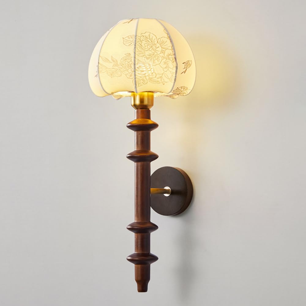 HXYSXHJUO Wall Lamps for Bedroom,Vintage Wood Sconce Fabric Walnut Style Light Hardwired Sconces Lighting Antiques With Textile Shade Living Room Corridor Nightstand (55cm)