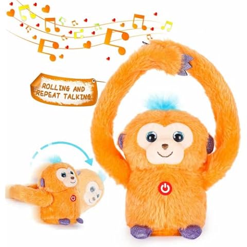 TNOIE Baby Toys,Monkey Teddy,Stuffed Animal with Music,Spin,Roll,Recording Function,Toys for 1 2 3 4 Year Old Boys Girls Kids Gift (orange) Cover