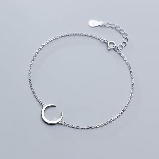 Women's 925 Sterling Silver Bracelet, S925 Sterling Silver Circle Bracelet Glossy Moon Belcher Chain 8 & Quot; Simple Fashion Adjustable Bracelet Jewelry for Ladies Mom Wife Friends Anniversary Birthday