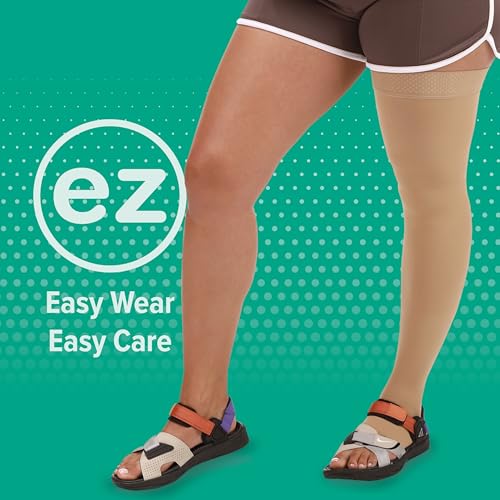 Image of Juzo Dynamic Varin Closed Toe Compression Thigh High with Silicone Top Band, 20-30 mmHg - Men & Women, 2-Way Stretch Fabric, Compression Therapy, Made in the USA, Regular