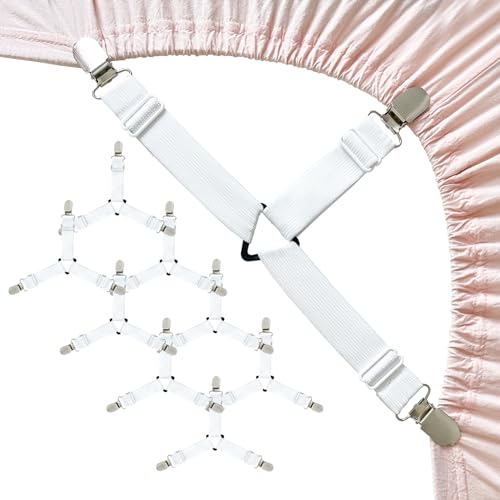 Image of Bed Sheet Straps, Upgrade Fitted Bed Sheet Holders for Corners, Non Slip Sheet Clips White 8Pcs