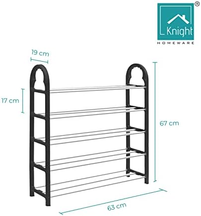 Knight 5-Tier Shoe Storage Organiser Strong and Durable, Quick Assembly Shoes Storage No Tools Required Metal Shoe Organiser | Hallway Shoe Rack