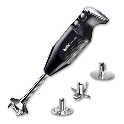 bamix Staafmixer set M250 PRIME incl. multifunctioneel mes, Gaatjesschijf, Gladde schijf van roestvrij staal, 250 Watt, 2 standen, Made in Switzerland, Zwart/chroom