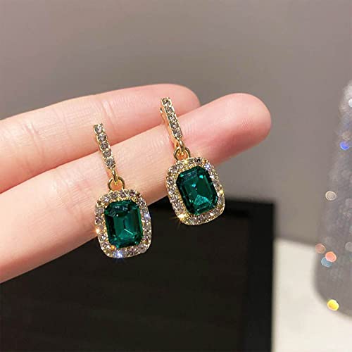 Iaceble Vintage Emerald Drop Earrings Green Gemstone Stud Earrings Crystal Halo Dangle Earrings Luxury Rectangle Emerald Earrings Jewelry For Women And Girls #TOP5