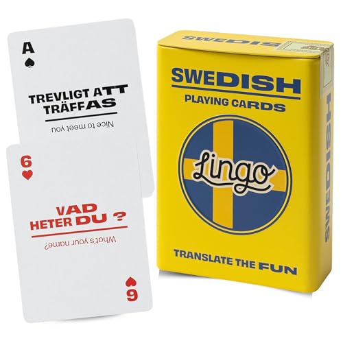 Swedish Lingo Playing Cards in Wayfarer Tin Box | Travel Flashcards | Learn Swedish Vocabulary in A Fun & Easy Way | 52 Essential Translations