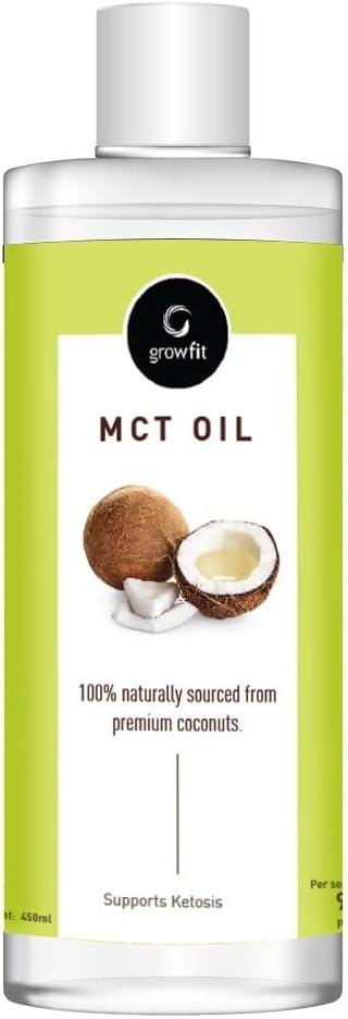 G growfit Natural Keto MCT Oil (450gm) | Premium Unsweetened | MCT 60/40 - C8/C10 | Tasteless & Odorless | For Salad Dressing | Could be Added in Coffee & Smoothie