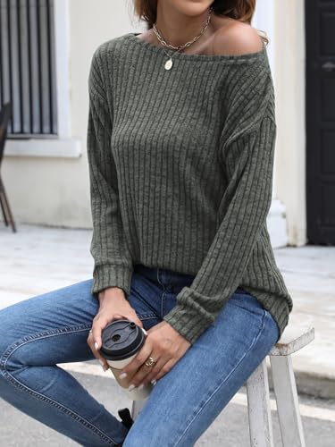 Image of Womens Tops Sweaters Ladies Tunics Casual Long Sleeve Shirts Blouses Tees Dressy Casual Clothing Boat Neck Fashion 2025