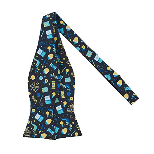 Jacob Alexander Men's Happy Hanukkah Torah Book Menorah Shofar Pattern Self-Tie Bow Tie - Black