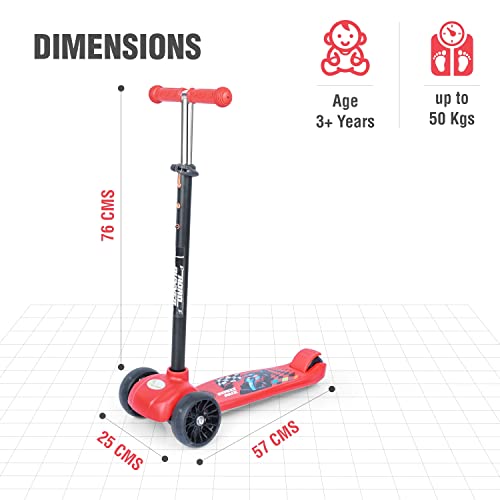 Image of R For Rabbit Road Runner Lite Skate Scooter for Kids of Age 3 to 14 Years Age,Kids Scooter with 3 Adjustable Height, Foldable, LED PU Wheels & Weight Capacity 50 kgs Kick Scooter with Brakes(Red)