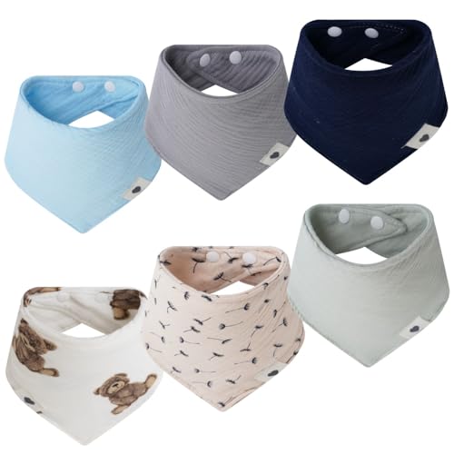 Image of Baby Muslin Bandana Bibs baby Drool Bibs 6Pack 100% Cotton Ultra Soft Super Absorbent Bandana Bibs for Unisex Boys Girls