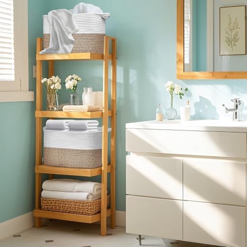 Lychico Cotton Rope Woven Basket with Handles for Shelves,Toys,Book, Cloth Storage Baskets Bin for Organizing, 33x25x22.5cm Toy Decorative Organizer for Living Room, Bathroom - White&Brown - Cosy Home Interiors Lychico Cotton Rope Woven Basket with Handles for Shelves,Toys,Book, Cloth Storage Baskets Bin for Organizing, 33x25x22.5cm Toy Decorative Organizer for Living Room, Bathroom - White&Brown - Image 6