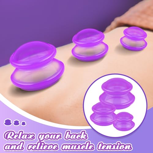 Image of TrelaCo 6 Pcs Silicone Cupping Kit for Massage Therapy,Clear Purple | Cupping Cups 3 Sizes, Suction Therapy for Body Massage Myofascial, Relieves Cellulite Muscle Pain Tension, Studio Household