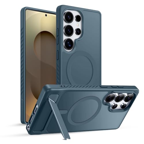 Image of KARWAN Ultra Hybrid Matte Back Cover Case Compatible with Stand Magnetic for Samsung Galaxy S23 Ultra | Mag-Safe Wireless Charging | Camera Bump Protection -(Blue)