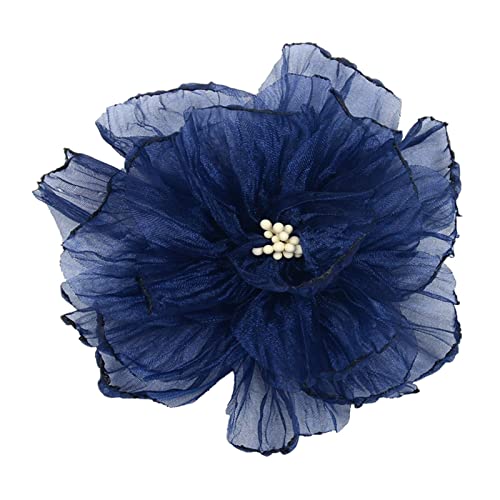 Muloo Organza-Flower Burning Edge Fabric Floral Flower Handmade DIY 3D Flower Hair Accessorry Clothing Flower Ornament Women Burn Edged Flowers Navy