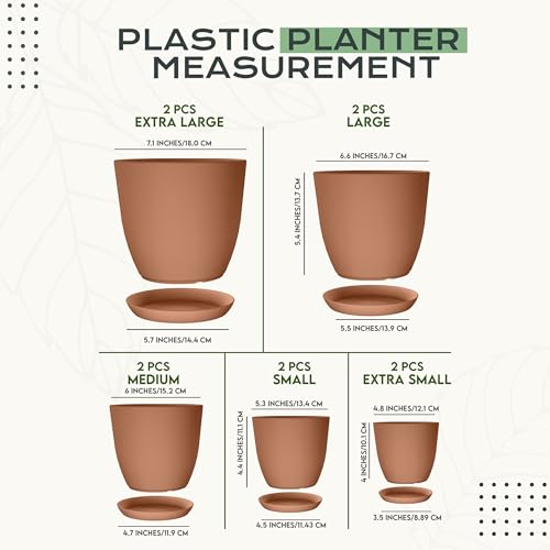 image for Utopia Home - Plant Pots Indoor with Drainage - 7/6.6/6/5.3/4.8 Inches