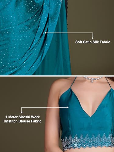 Image of TRENDMALLS Women's Satin Silk Siroski Zarkan Work Saree with Unstitch Blouse Piece