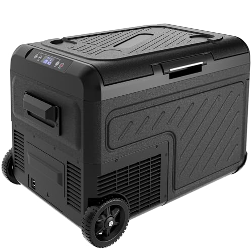 EUHOMY 12 Volt Refrigerator, 39QT Dual Zone Car Refrigerator, Electric Cooler 12/24V DC & 120-240V AC, Car Fridge -4F~68F, Portable Freezer with Wheels for Camping, Truck, Travel