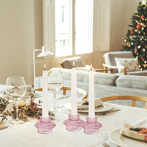 Chocstay Glass Candle Holder, Candlestick Holders Pink Taper Candle Holders For Table Centerpiece thumb #3