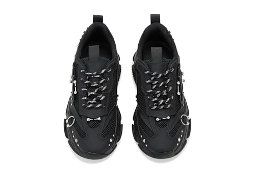 Image of Steve Madden Women's Possession Sneaker, Black Piercing, 7.5