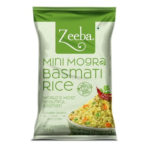 Image of Zeeba Mini Mongra Basmati Rice 10 Kg, Ideal for Khichdi, Kheer & Daily Meals (Cooked length upto 11mm*)