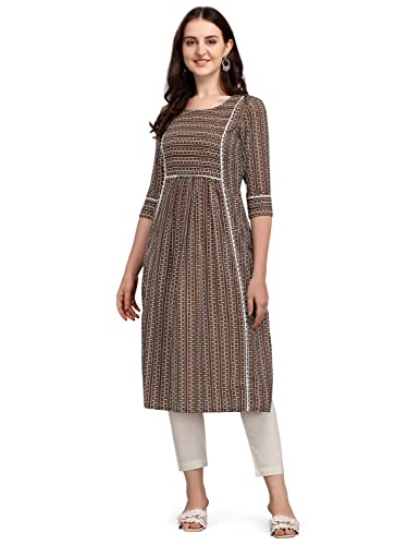 NAINVISH Women’s Cotton Blend Straight Round Neck Printed Kurta with Pant