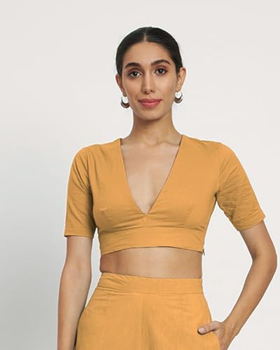 Image of Thevasa Women's Everyday Divine Depth V Neck Half Sleeves Blouse