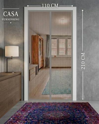 Image of Magnetic Mesh Door Curtain | Automatic Self-Closing Screen for Mosquito, Fly & Insect Protection | Grey Color | 110 x 210 cm
