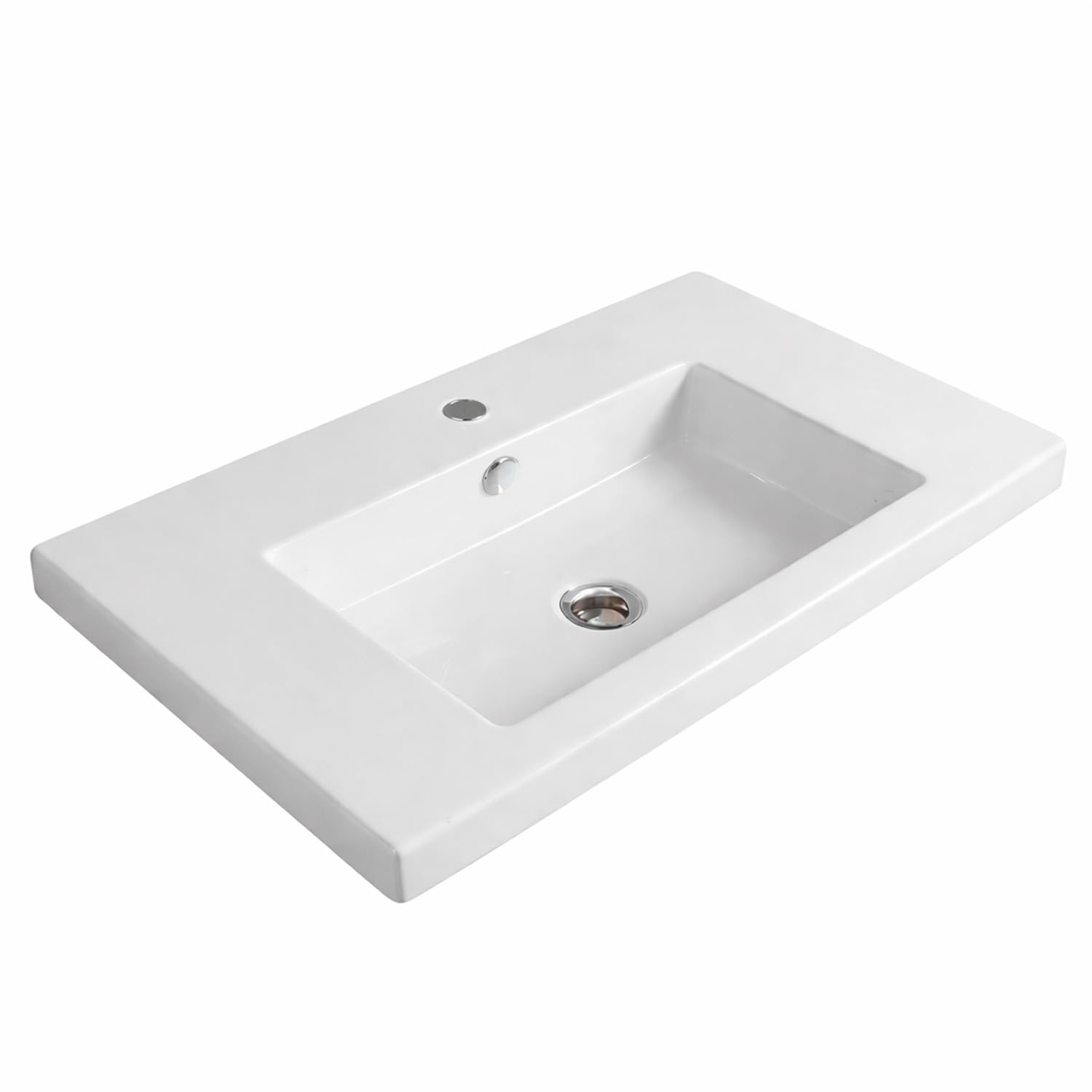 BRICOZONE Lavabo Da Incasso Rettangolare 101x36 Cm In Ceramica Bianca Lucida Monoforo Con Troppopieno Installazione Sottopiano O Soprapiano Per Bagno Moderno