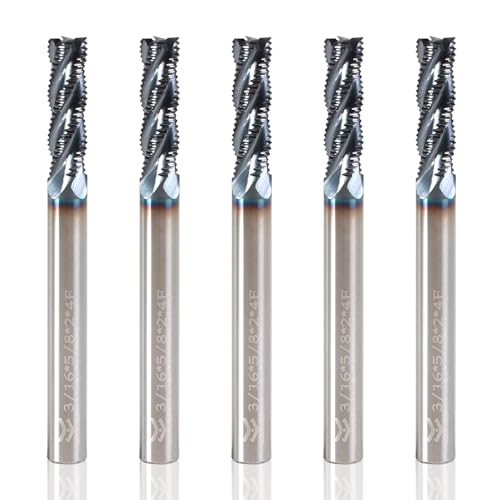 Image of 3 /16 inch Carbide Roughing End Mil, 4 Flute Micro Grain Carbide Mill Bits, for Alloy Steels /Hardened Steels Micro Grain Carbide End Mill, 5 Pieces