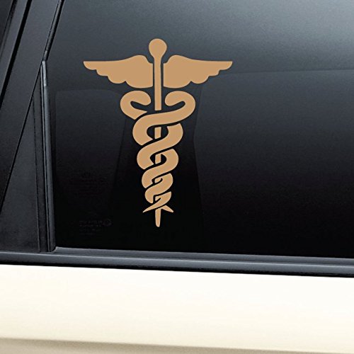 Caduceus Snake Medical Emblem Vinyl Decal Laptop Car Truck Bumper Window Sticker - Metallic Gold Matte