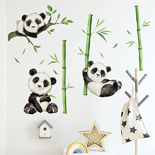 Mfault Panda With Bamboo Wall Decals Stickers, Cute Animal On Branch Nursery Decorations Baby Boys Girls Bedroom Playroom Art, Cartoon Neutral Toddlers Kids Room Decor Gifts #TOP3